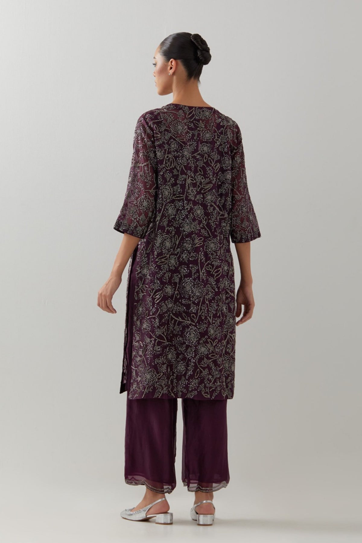 Wine Organza Kurta Set