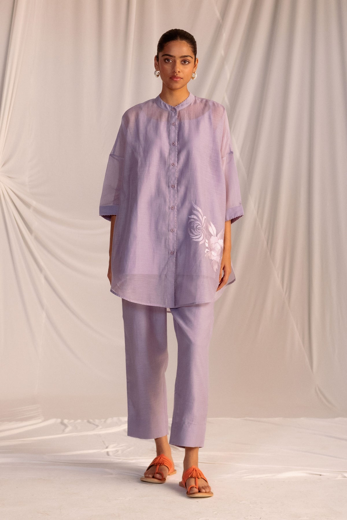 Violet Embroidered Tunic &amp; Trouser Set