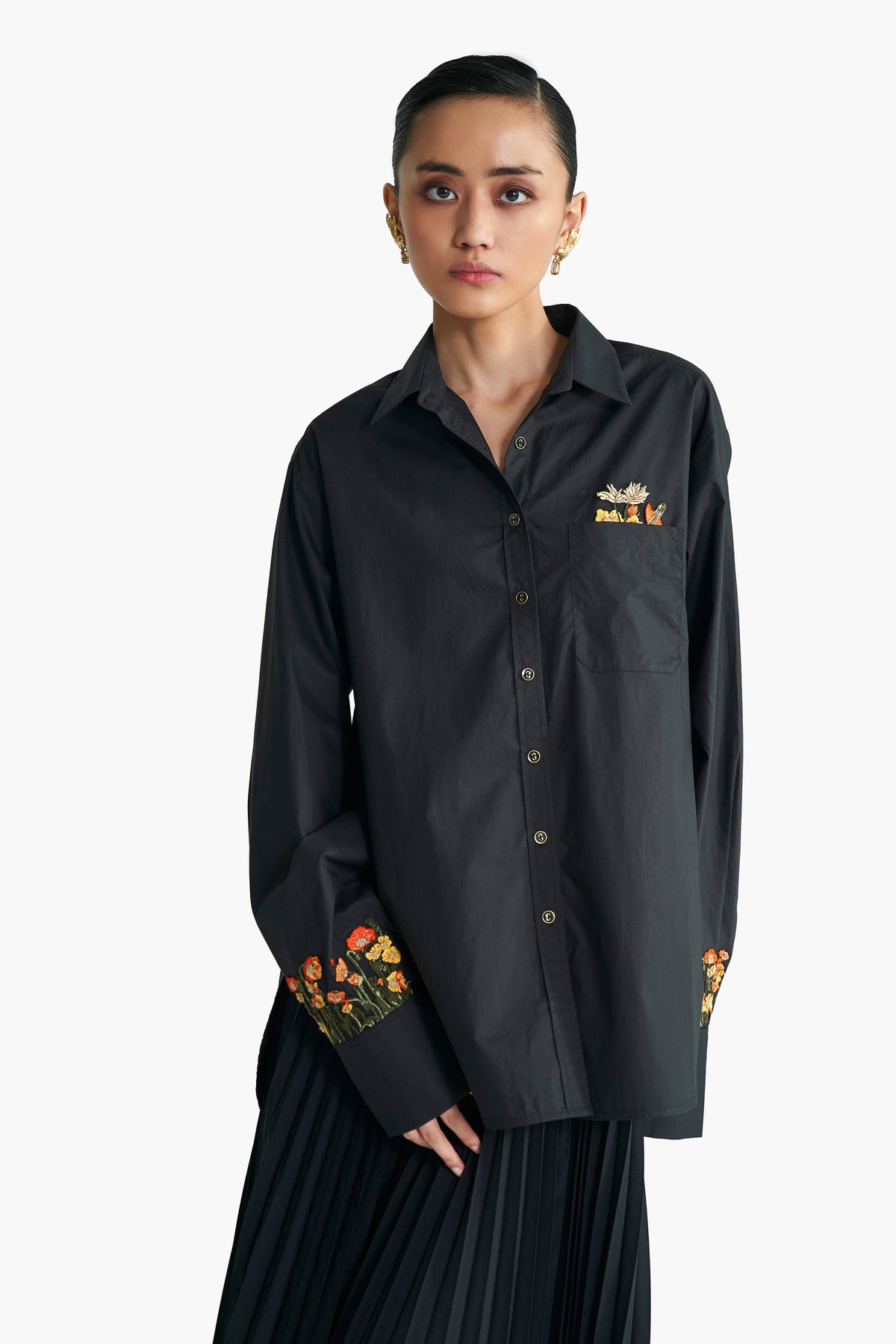 Carnation Embroidered Oversized Shirt