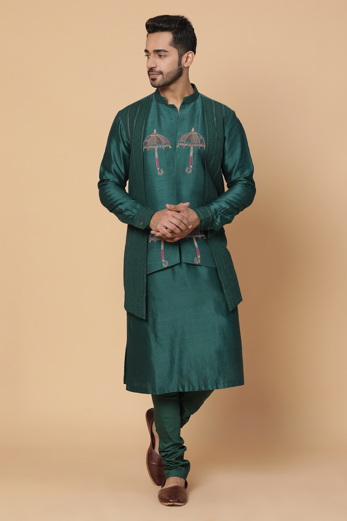 Peacock Green umbrella kurta with churidar