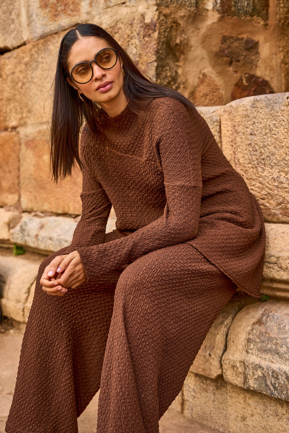 Brown Knit Architectural Co-ord Set