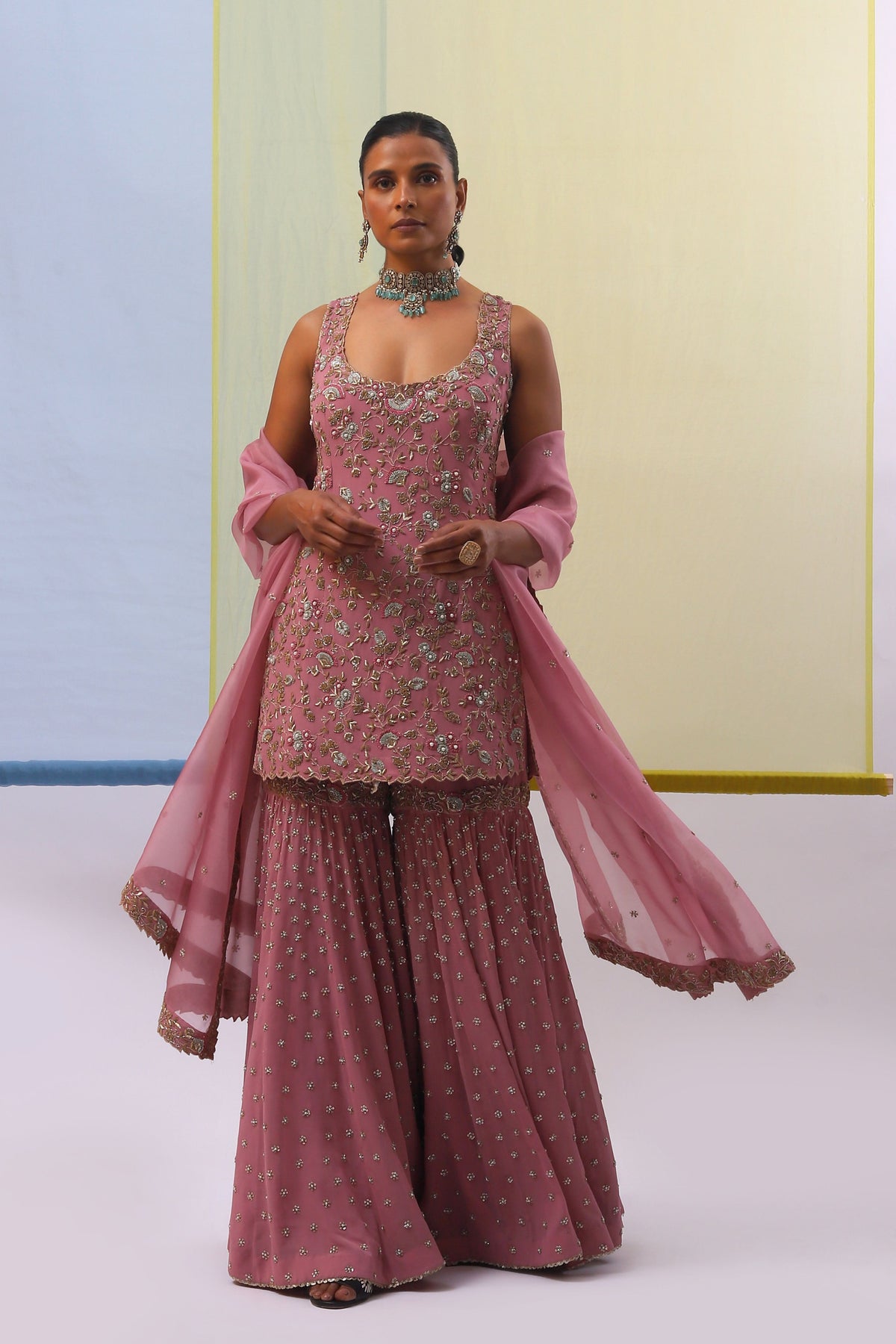 Rose Pink Afee Gharara Set