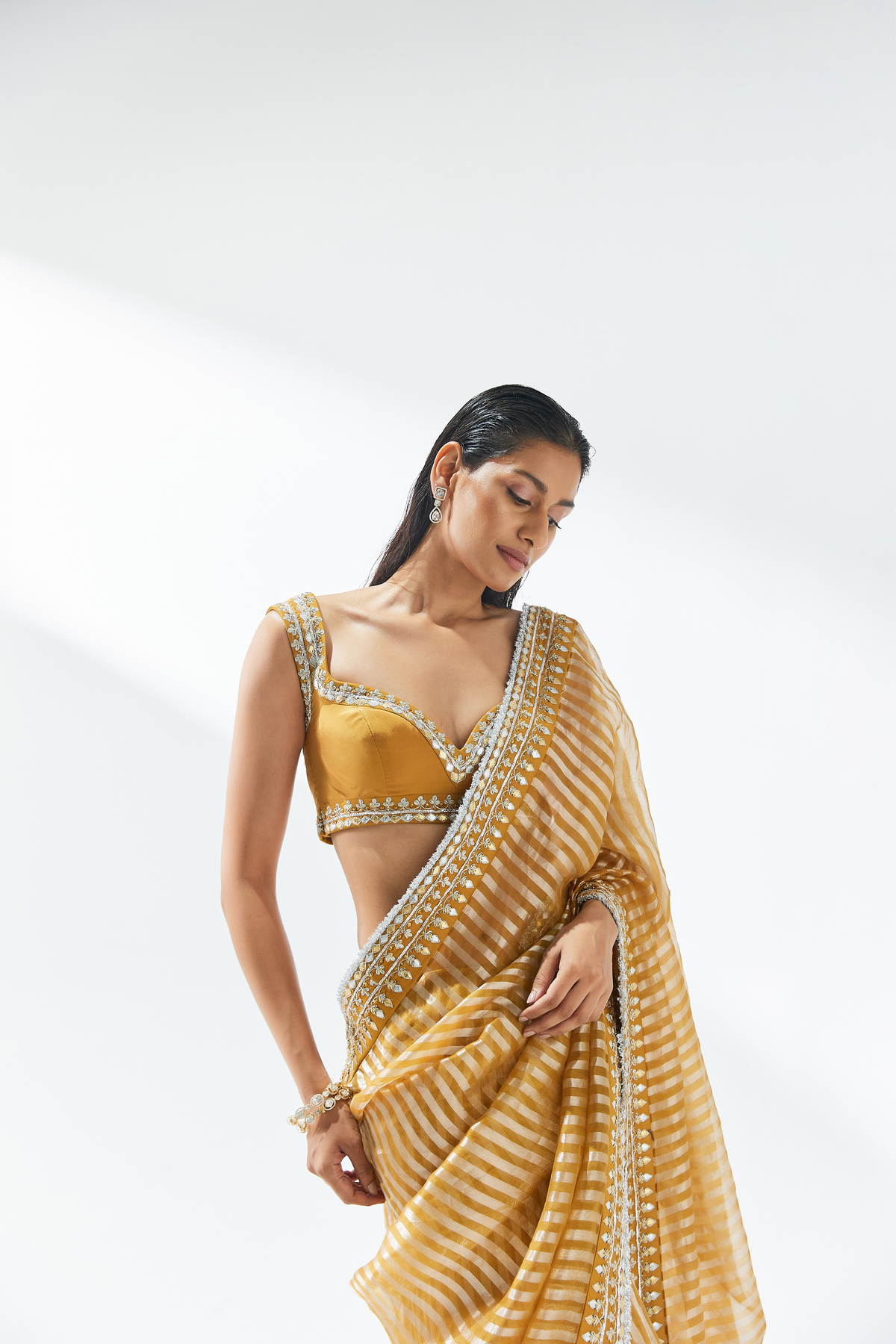 Deep Mustard Embroidered Saree Set