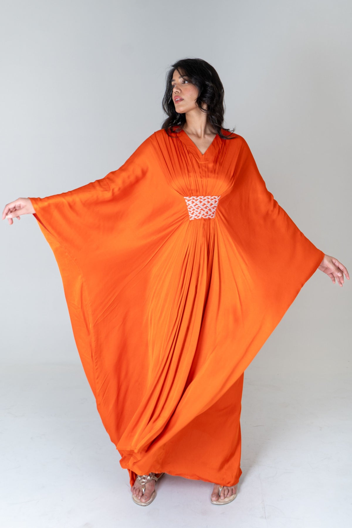 Orange-pink Braided Long Kaftan