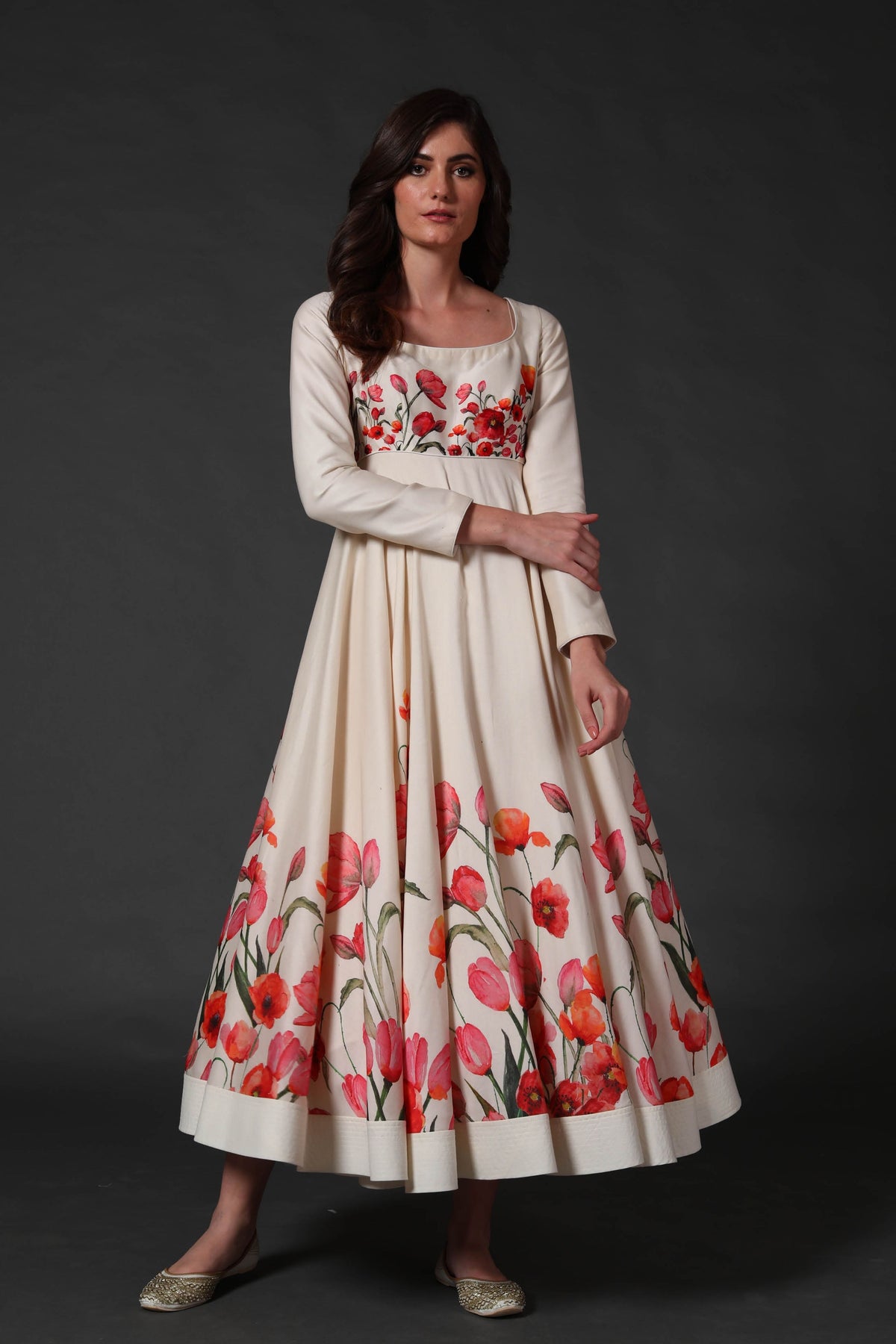 Ivory Printed Anarkali Set