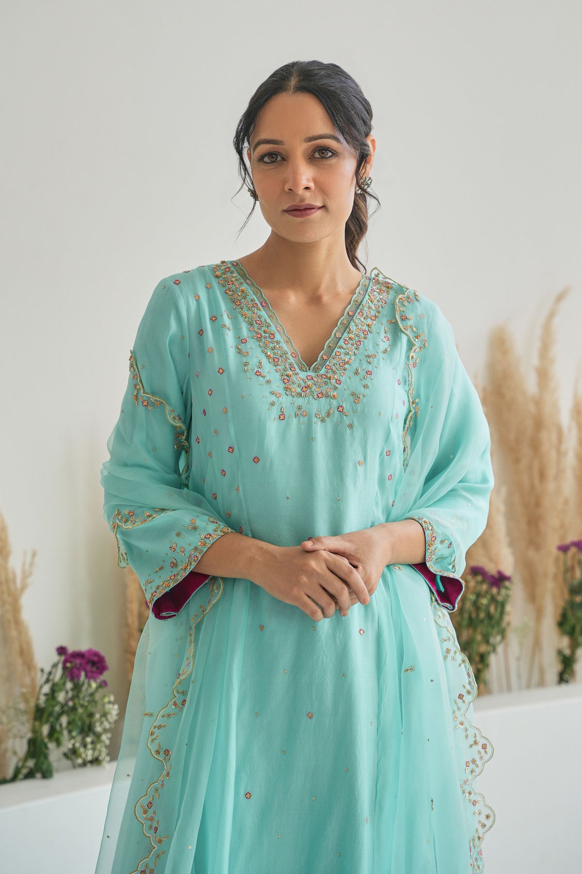 Feeha Anarkali Set in Aqua Blue With Dupatta