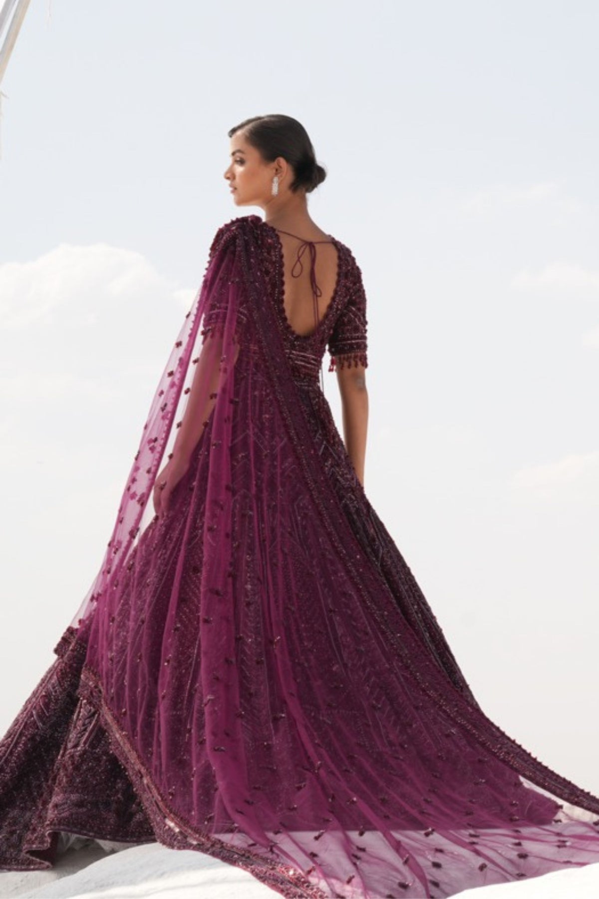 Wine Embellshed Lehenga Set