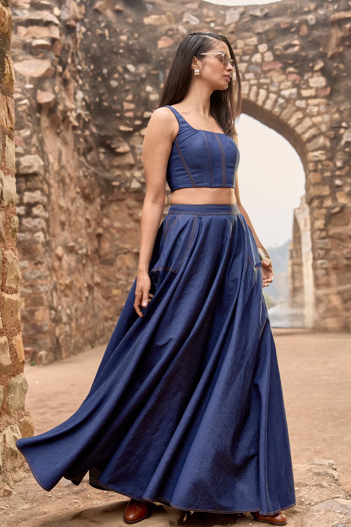 Indigo Boning Skirt Set