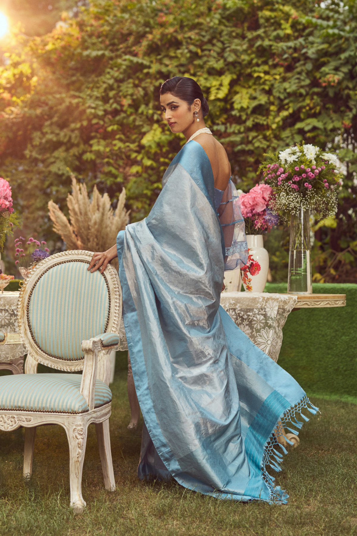 Blue Tissue Handloom Sari