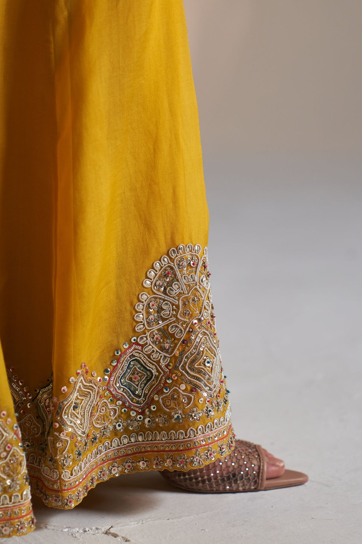 Honey Gold Embroidered Sharara Set