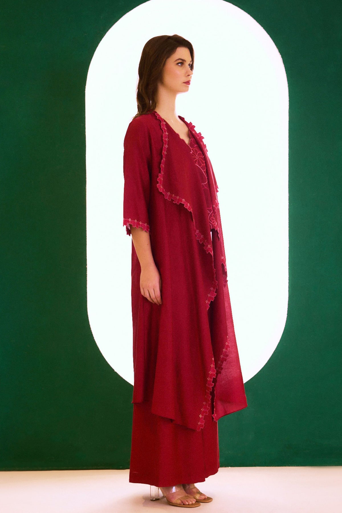 Berry Long Zealous Embroidered Cape