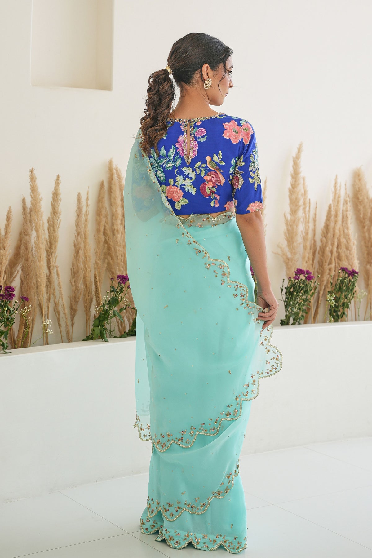 Nargis Saree Fiza Blouse in Aqua Blue