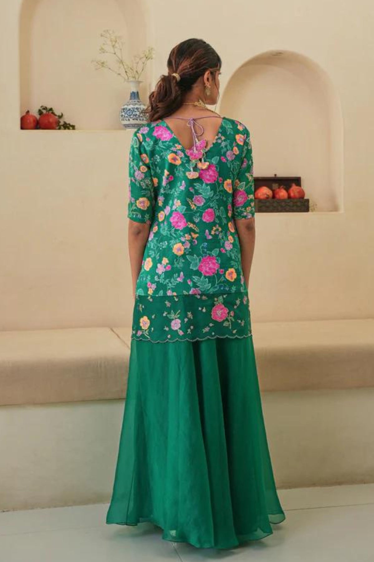 Seri Kurta Lehenga Set in Emerald Green With Dupatta