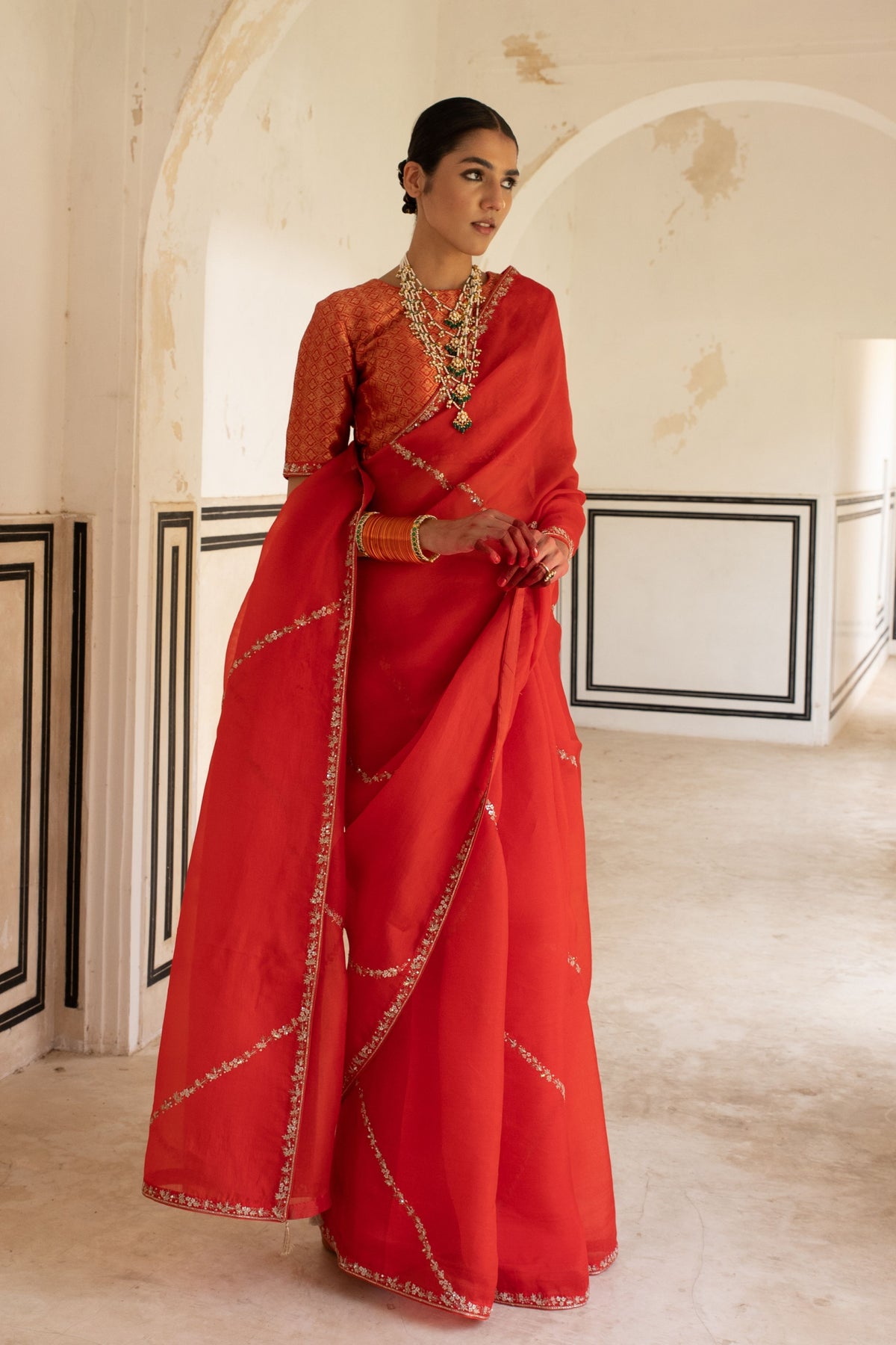 Tomato Red Saree Set