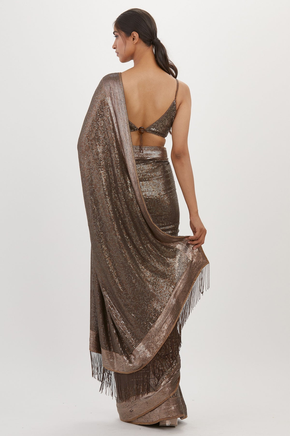 Charcoal Sequin Mosaic Saree Set