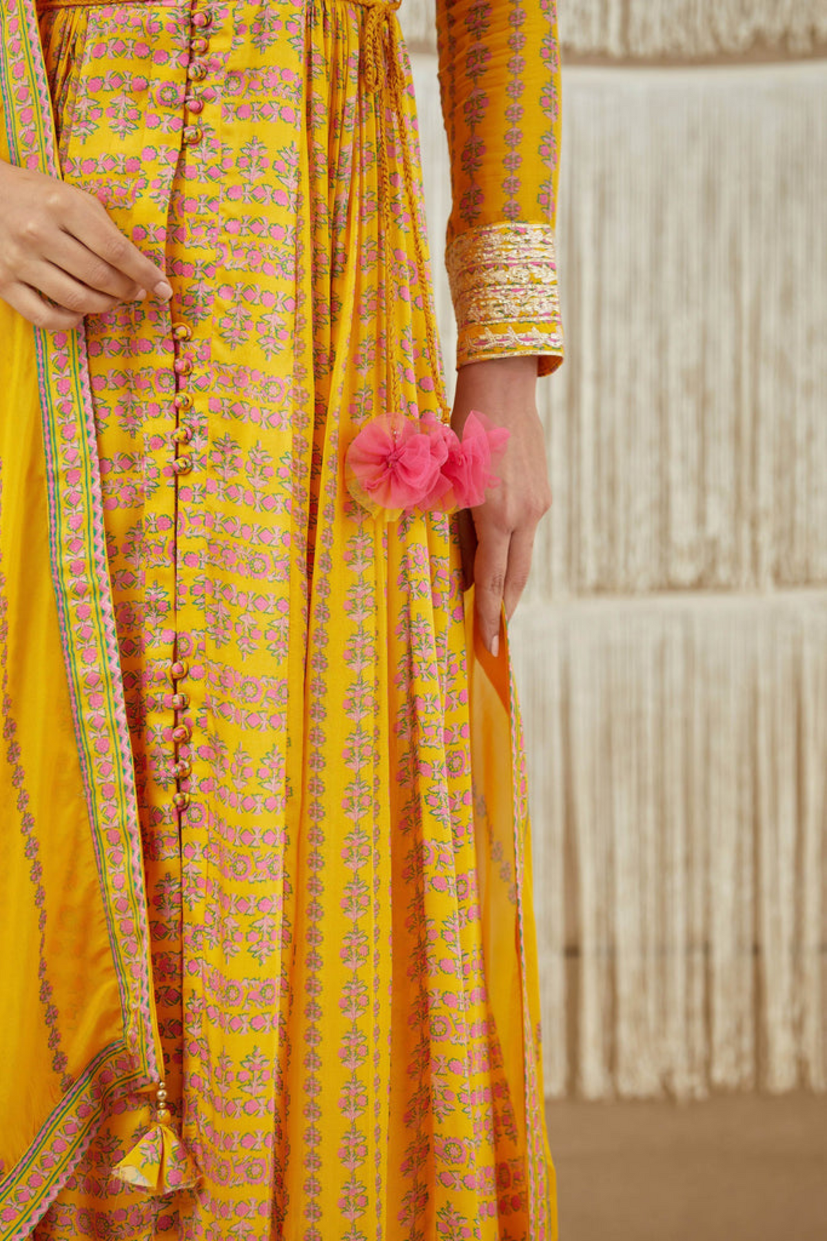 Mustard zardozi embroidered anarkali set