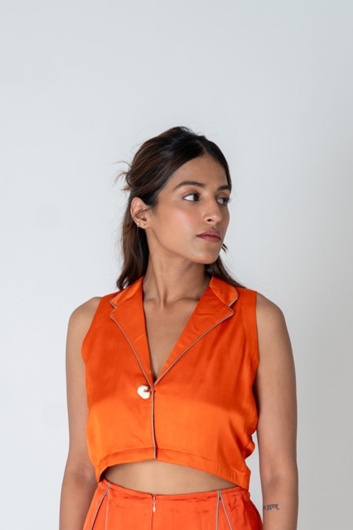 Orange Sleeveless Waistcoat Top