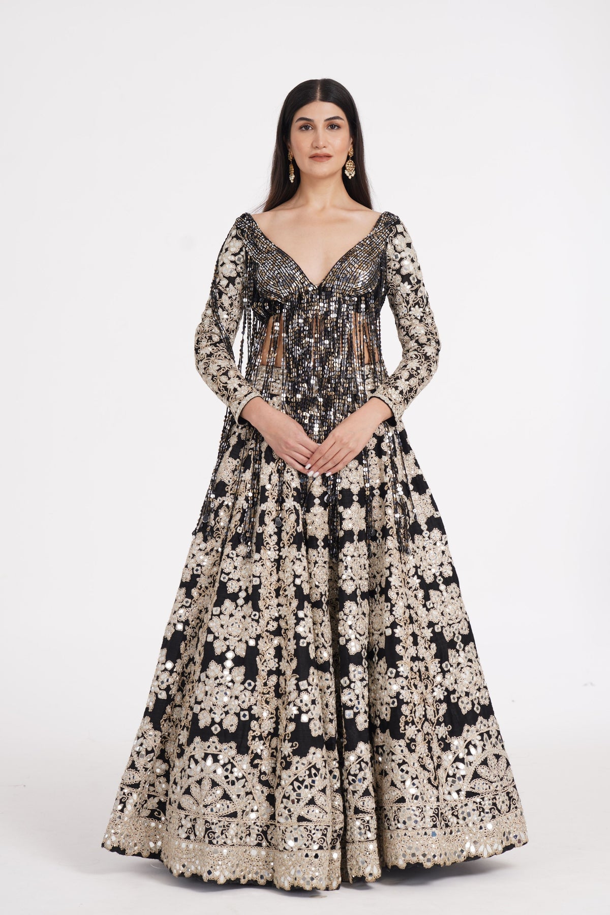 Jet Black Embroidered Lehenga Set