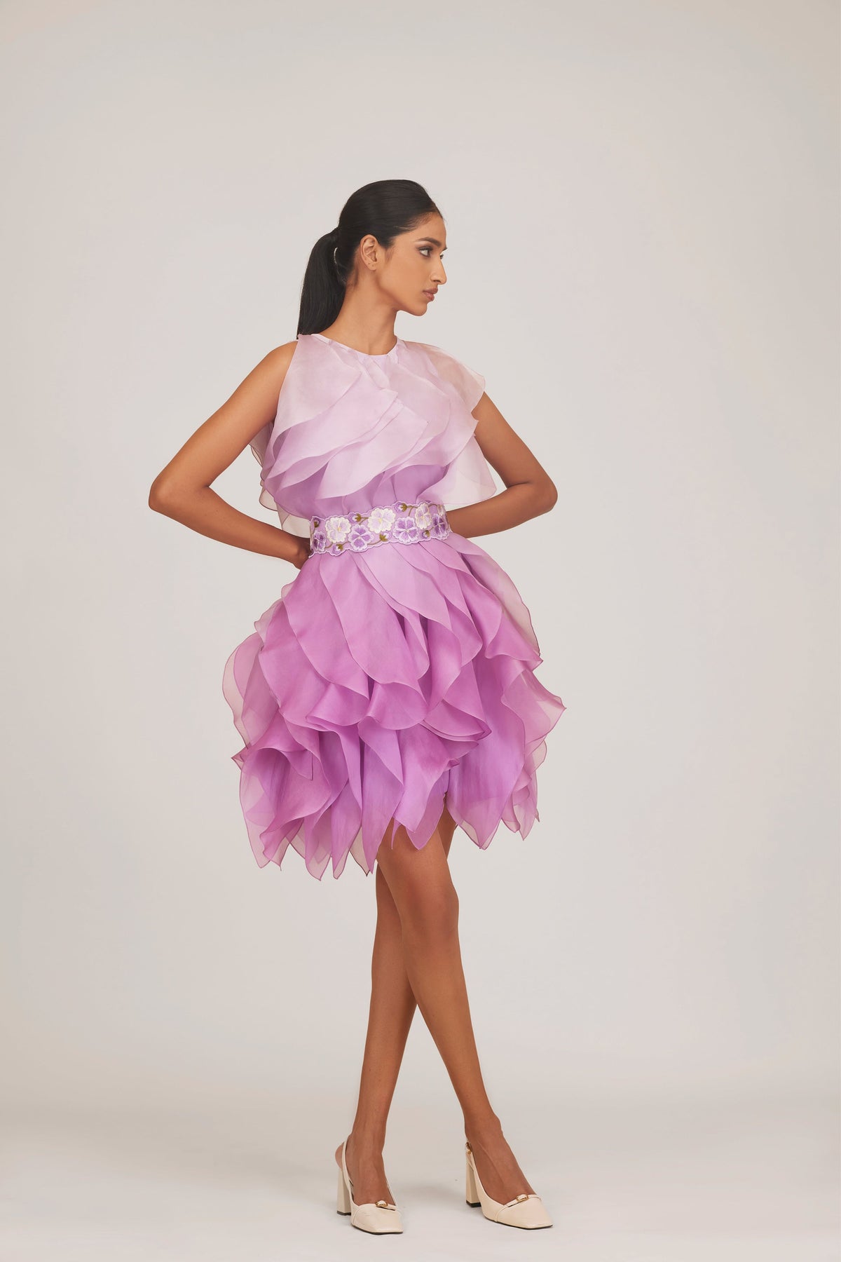 Ombre Ruffle Dress With Belt