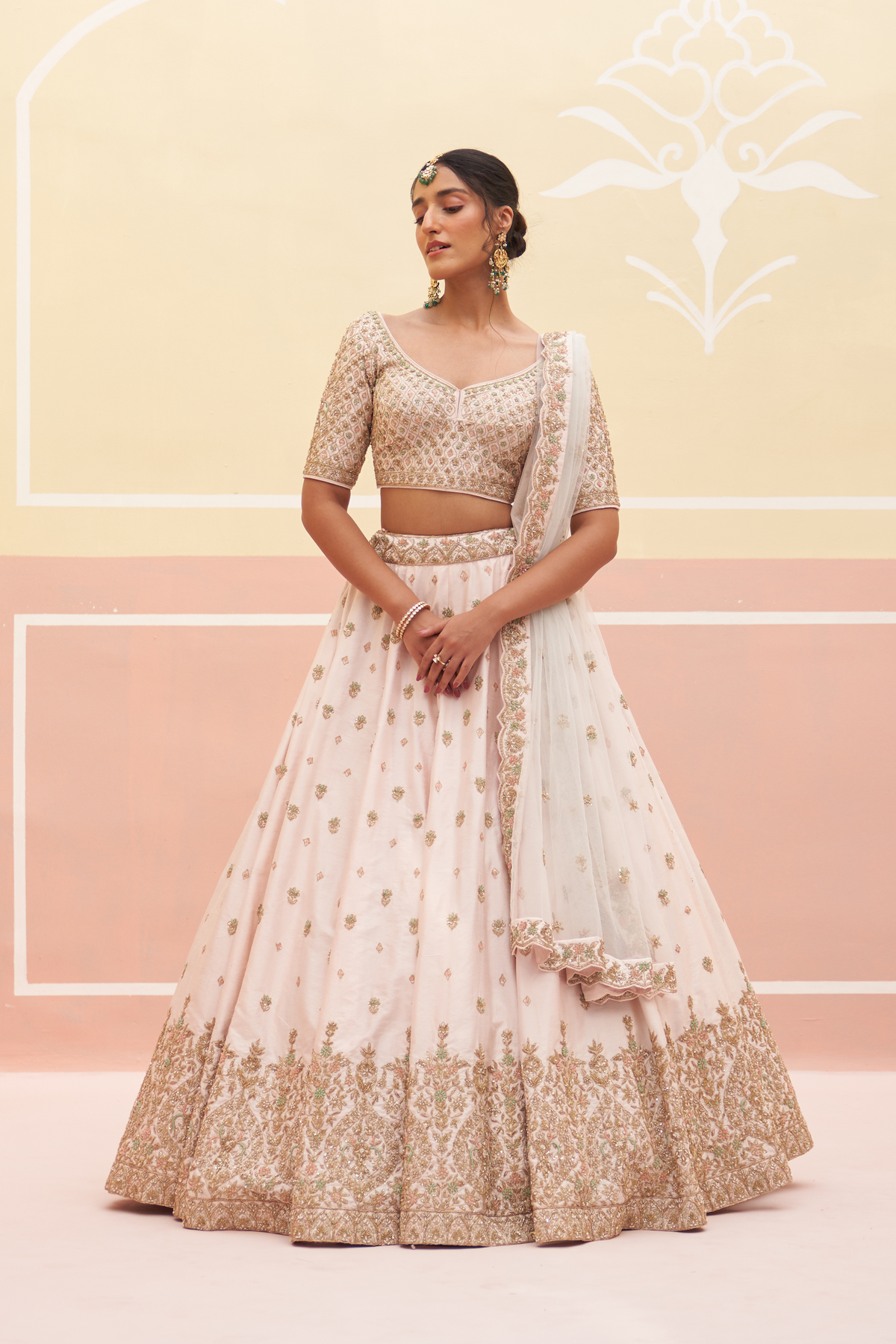 Blush Pink Raw Silk Lehenga Set