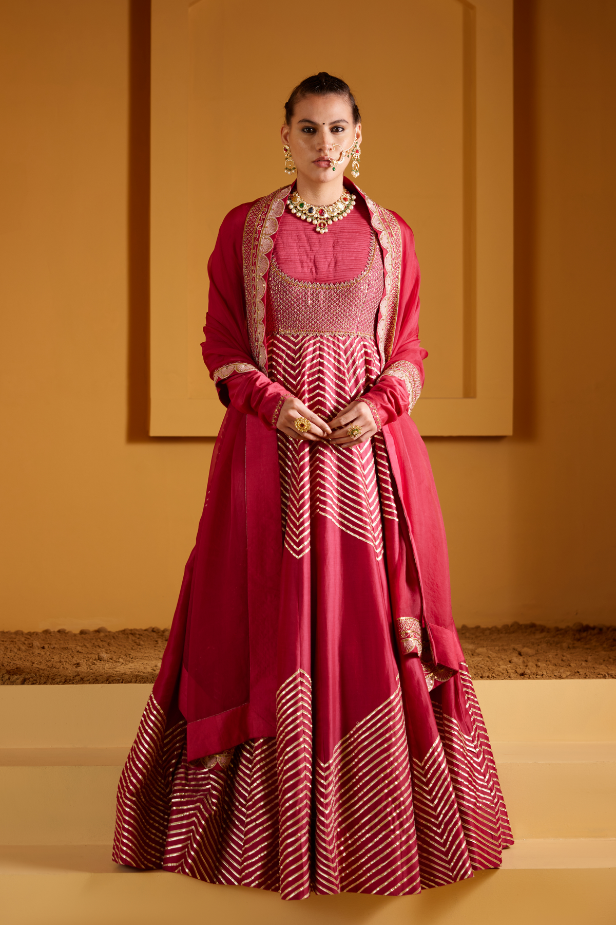 Hand Embellished Chanderi Anarkali Set