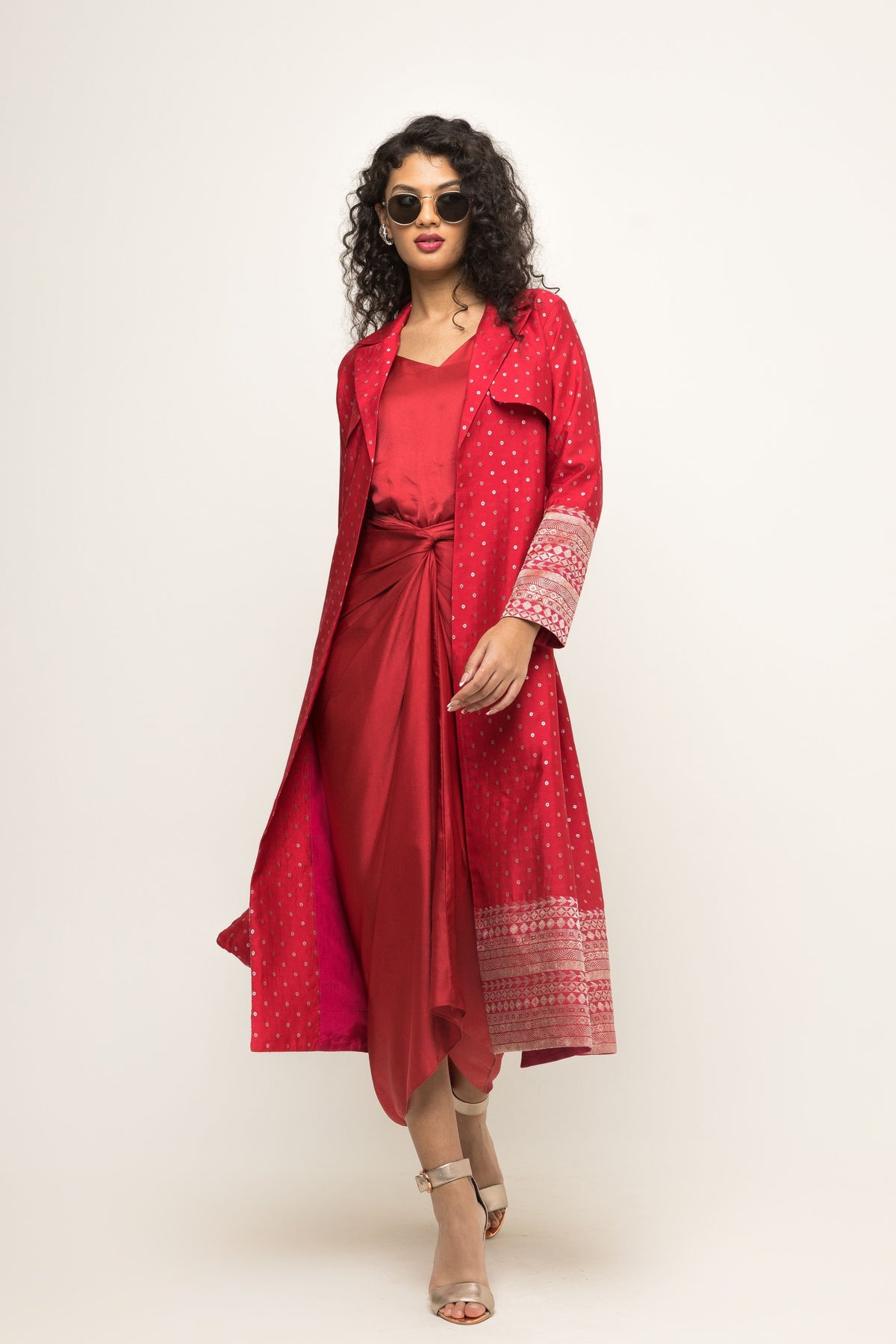 Alaya Trench Jacket With Red Dress