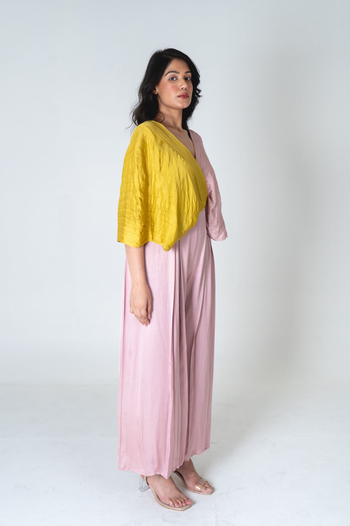 Pink-yellow Color-blocked Jumpsuit