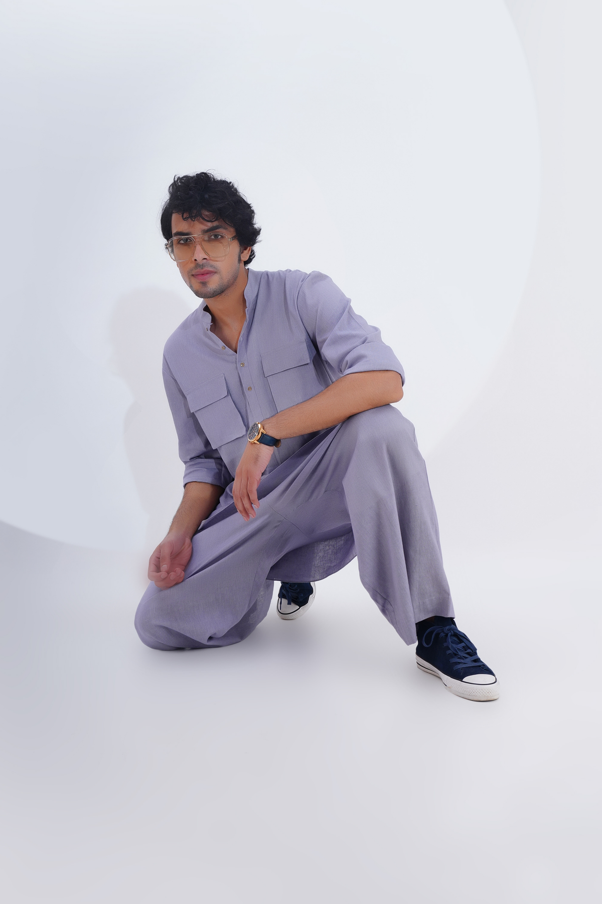 Grey Linen Kurta Set