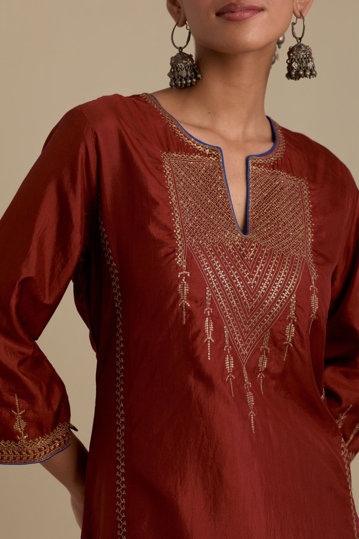 Maroon Silk Straight Kurta Set