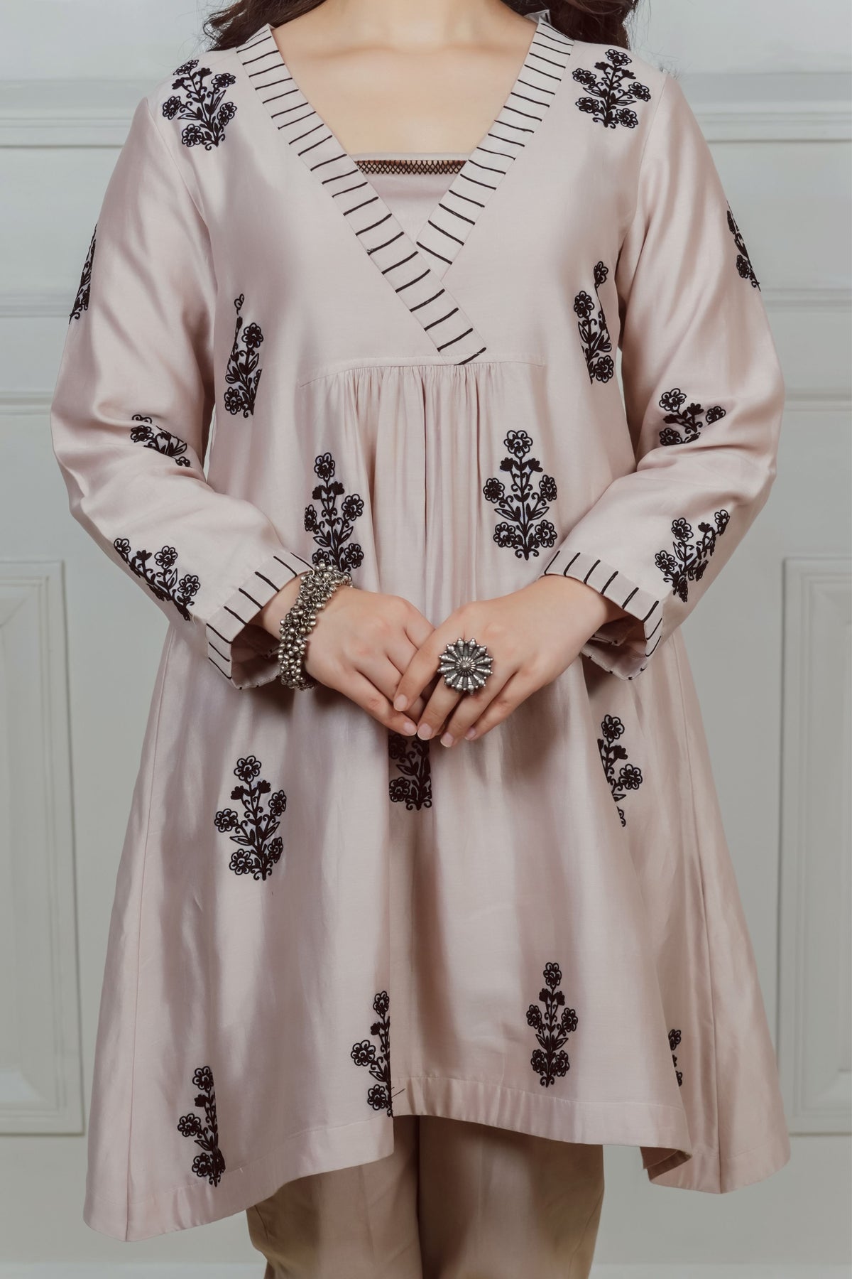 Beige Thread Embroidery Co-ord Set