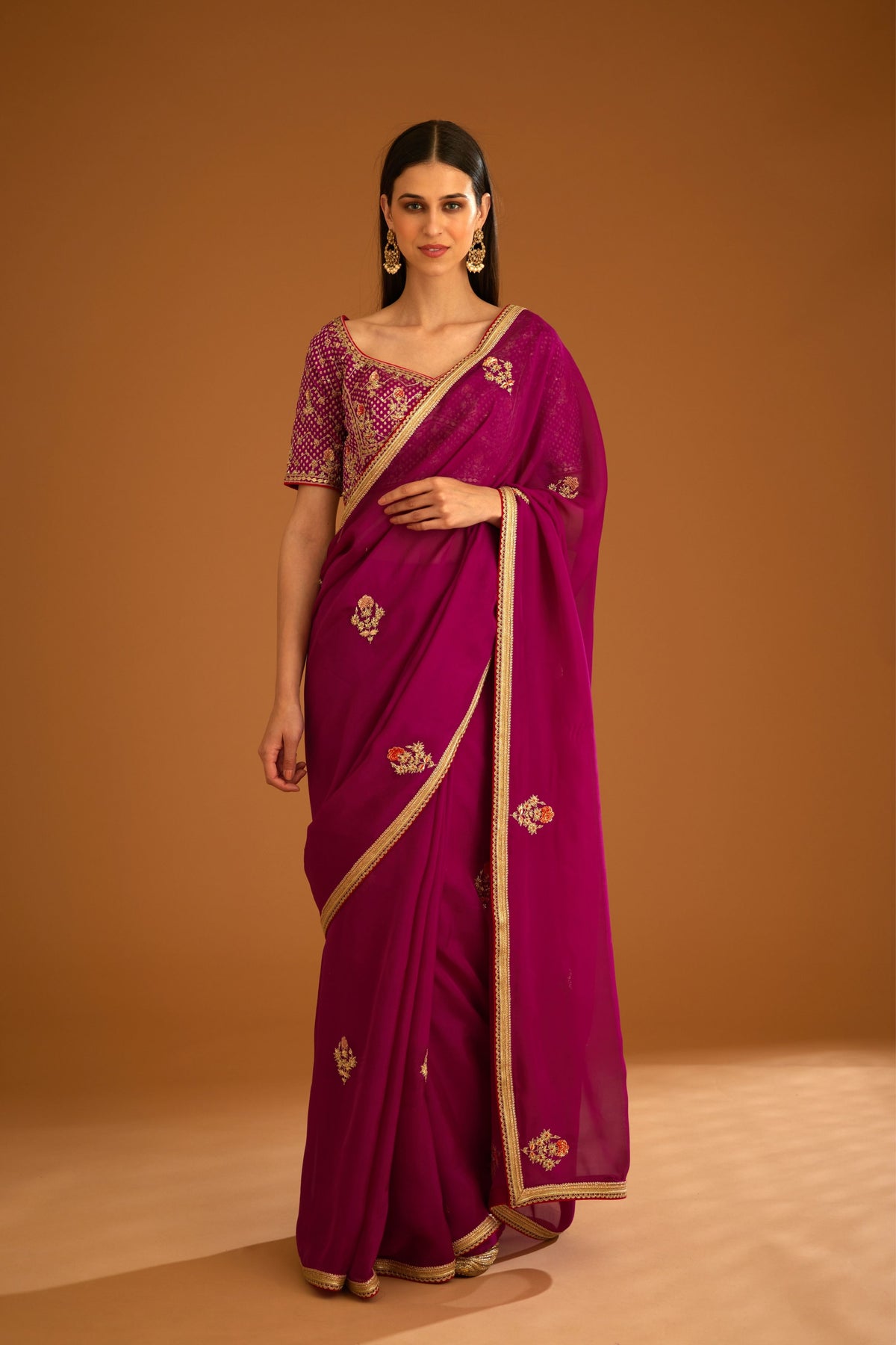 Raspberry pink Saree set