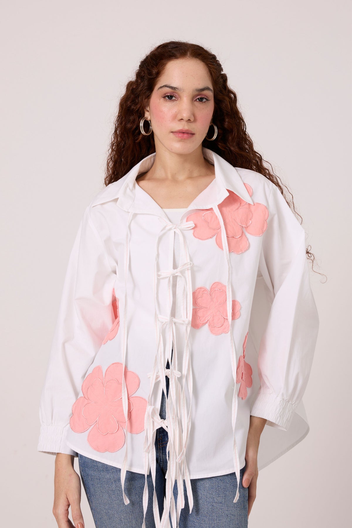 Ariel Applique Peony Pink Shirt