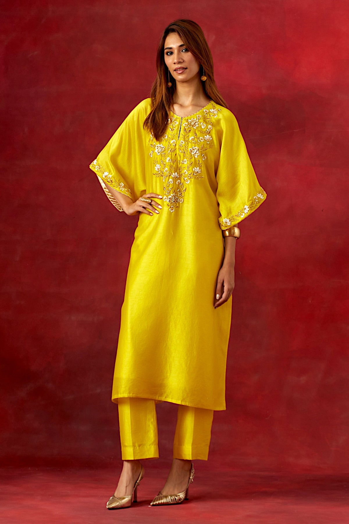 Yellow Embroidered Yoke Kurta Set