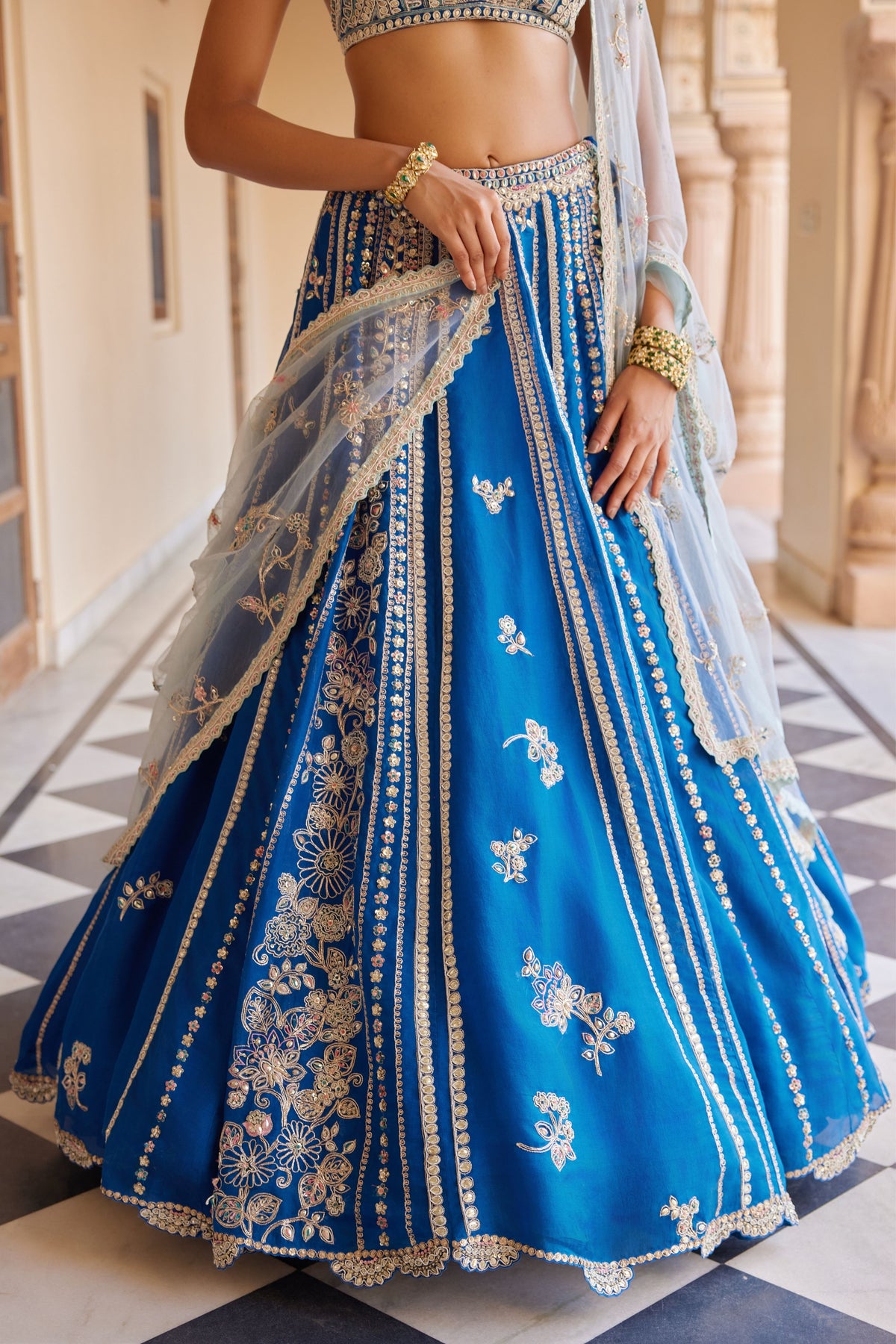 Jade Blue Embroidered Lehenga Set