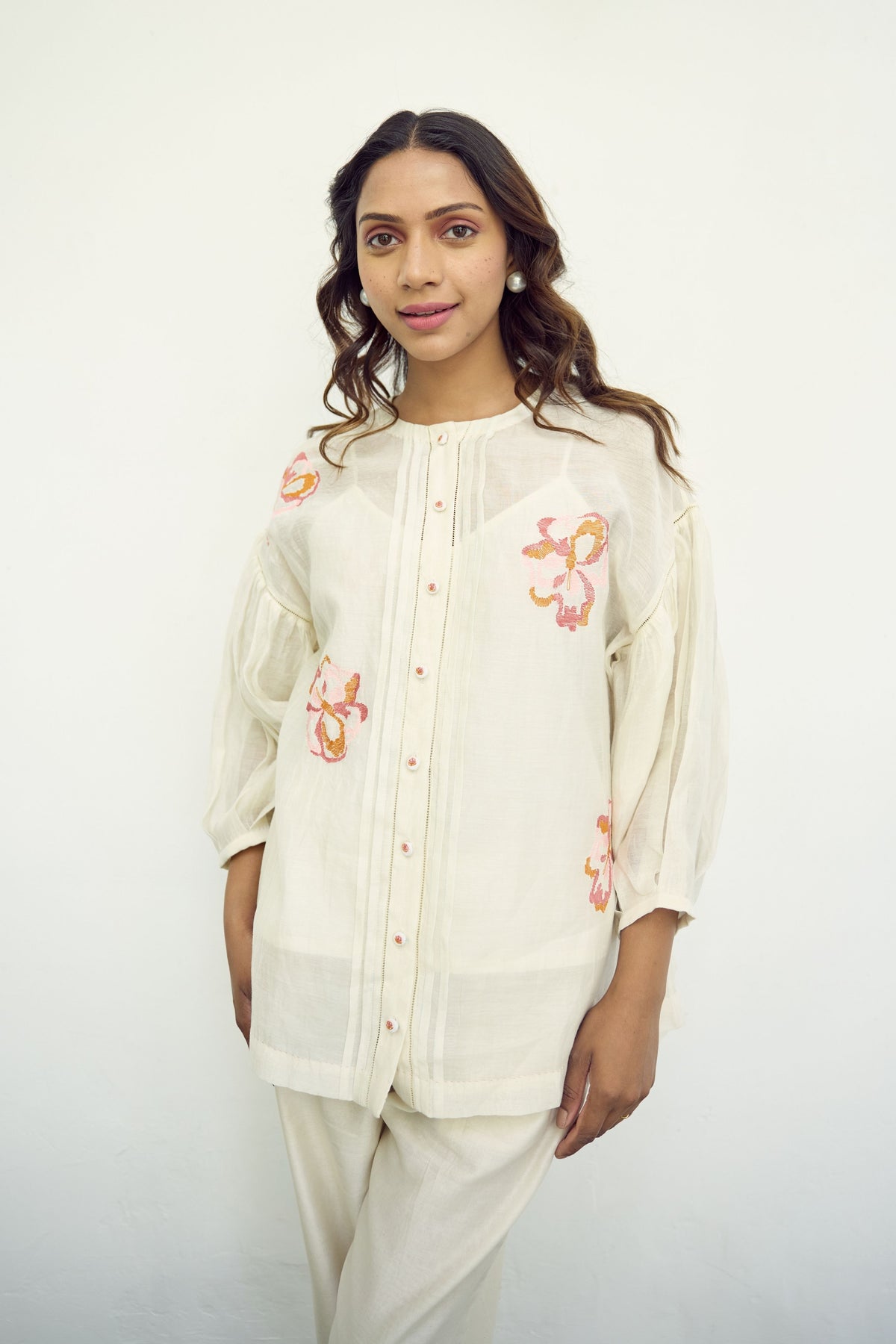 Hand Embroidered Offwhite Chanderi Top