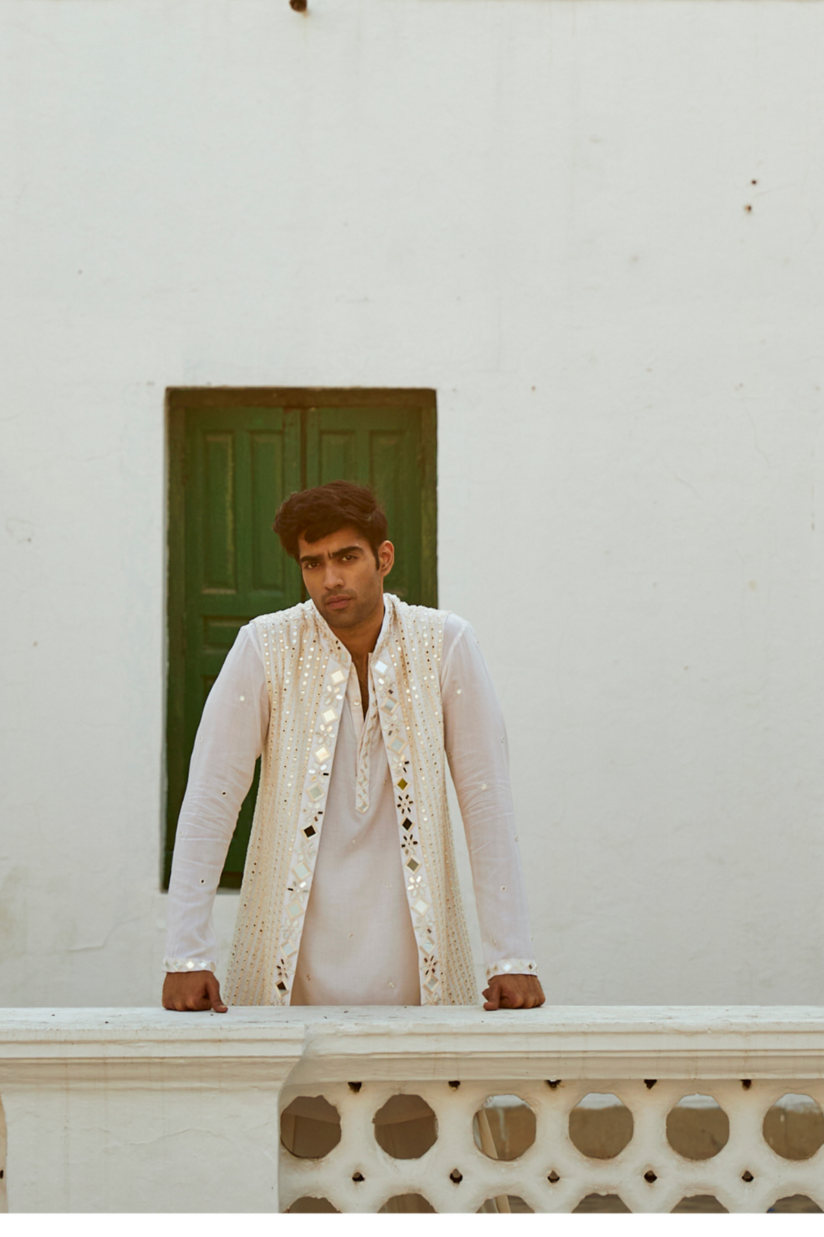 White Mirrorwork Sherwani