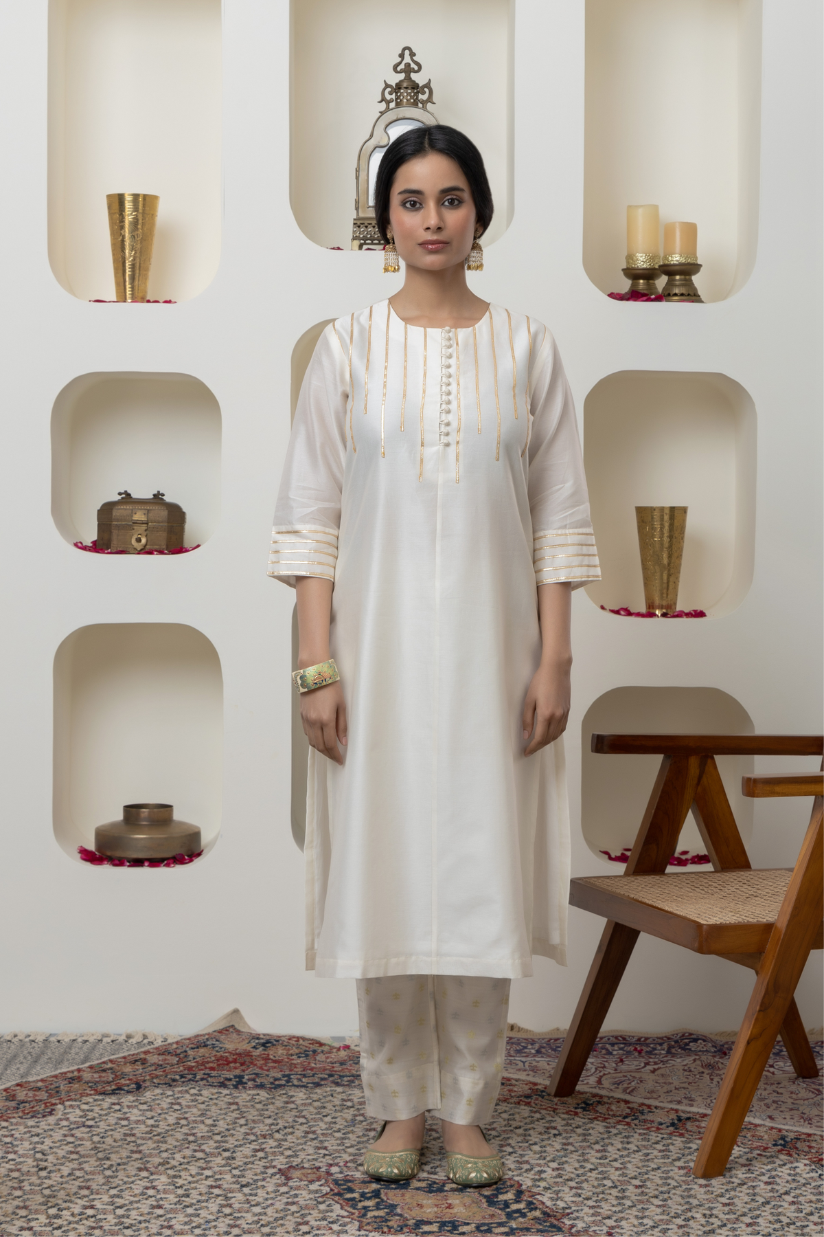 Off White Chanderi Gota Kurta Set