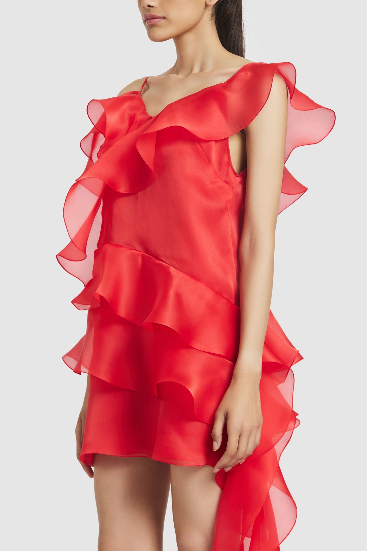 Coral Ruffle Shift Dress