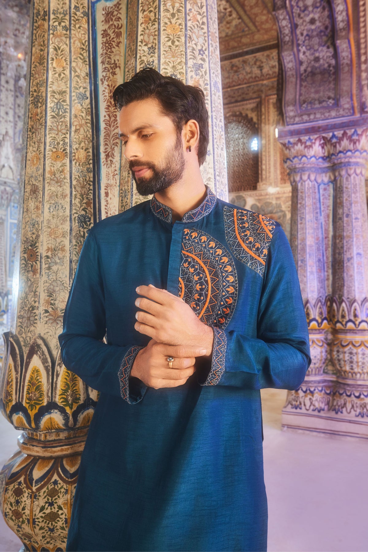 Teal Blue Embroidered Kurta Set