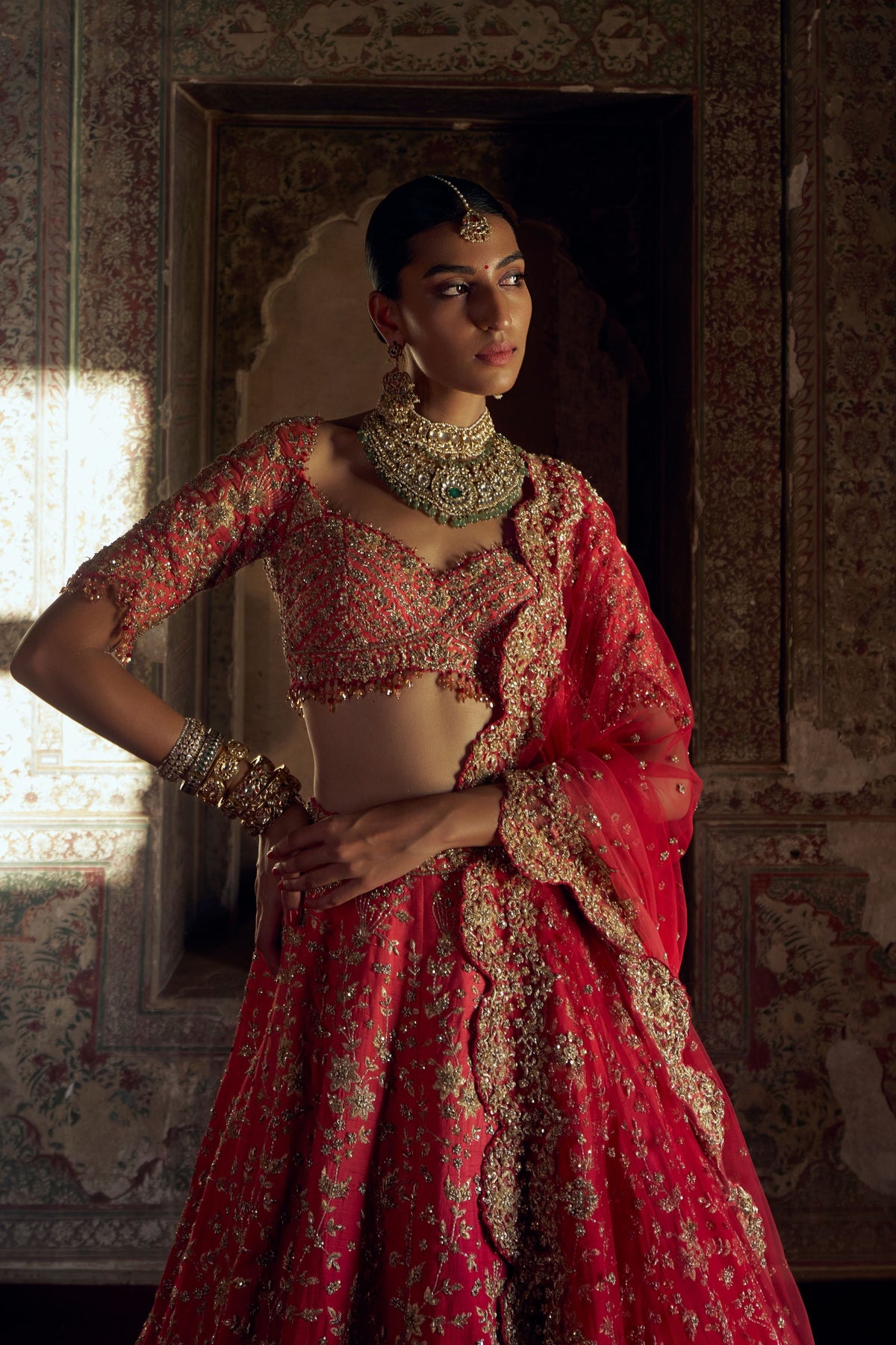 Red Ombre Lehenga Choli Set