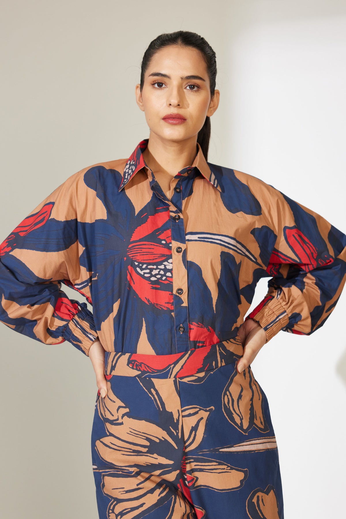 Blue and Orange Floral Shirt