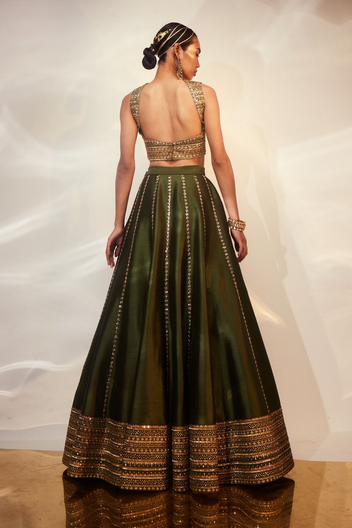 Green Work Lehenga Set