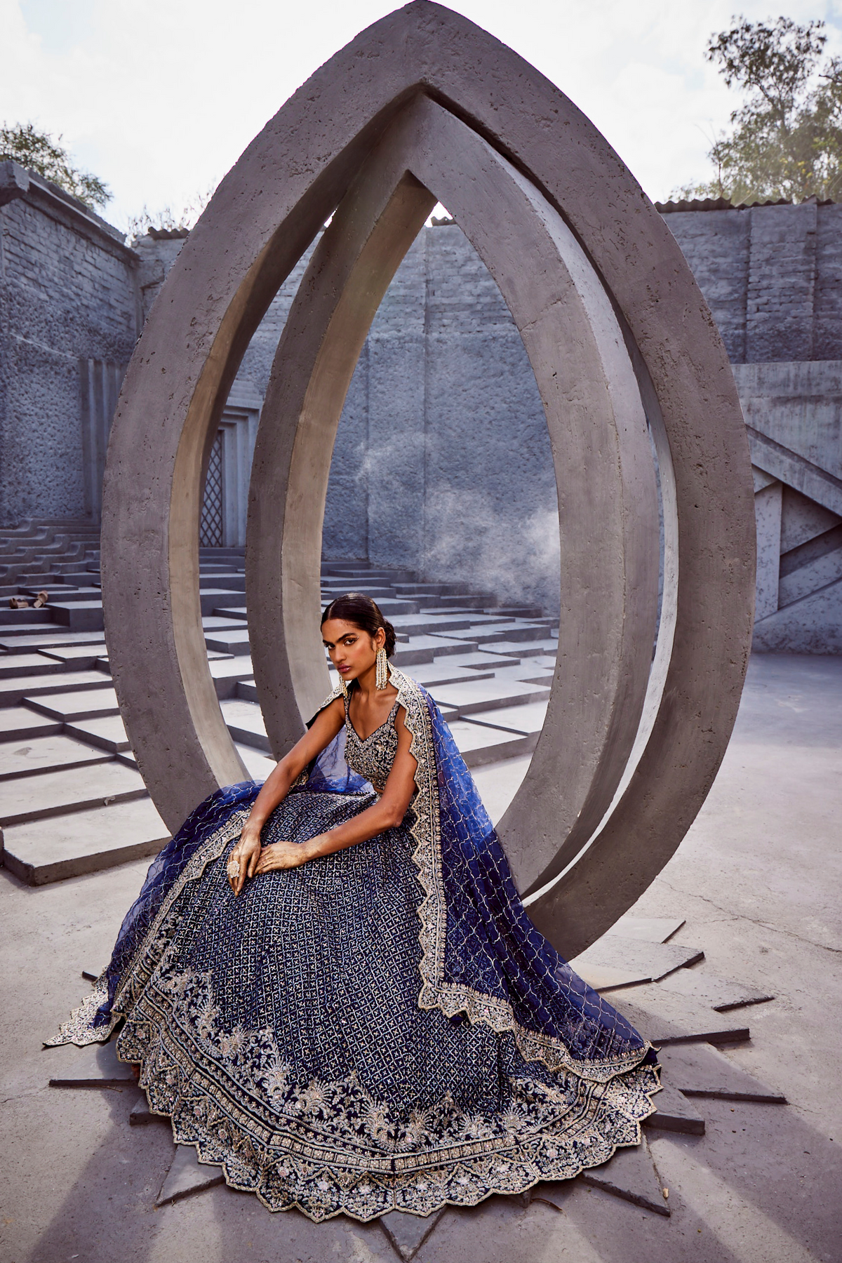 Navy Blue Scallop Heavy Lehenga