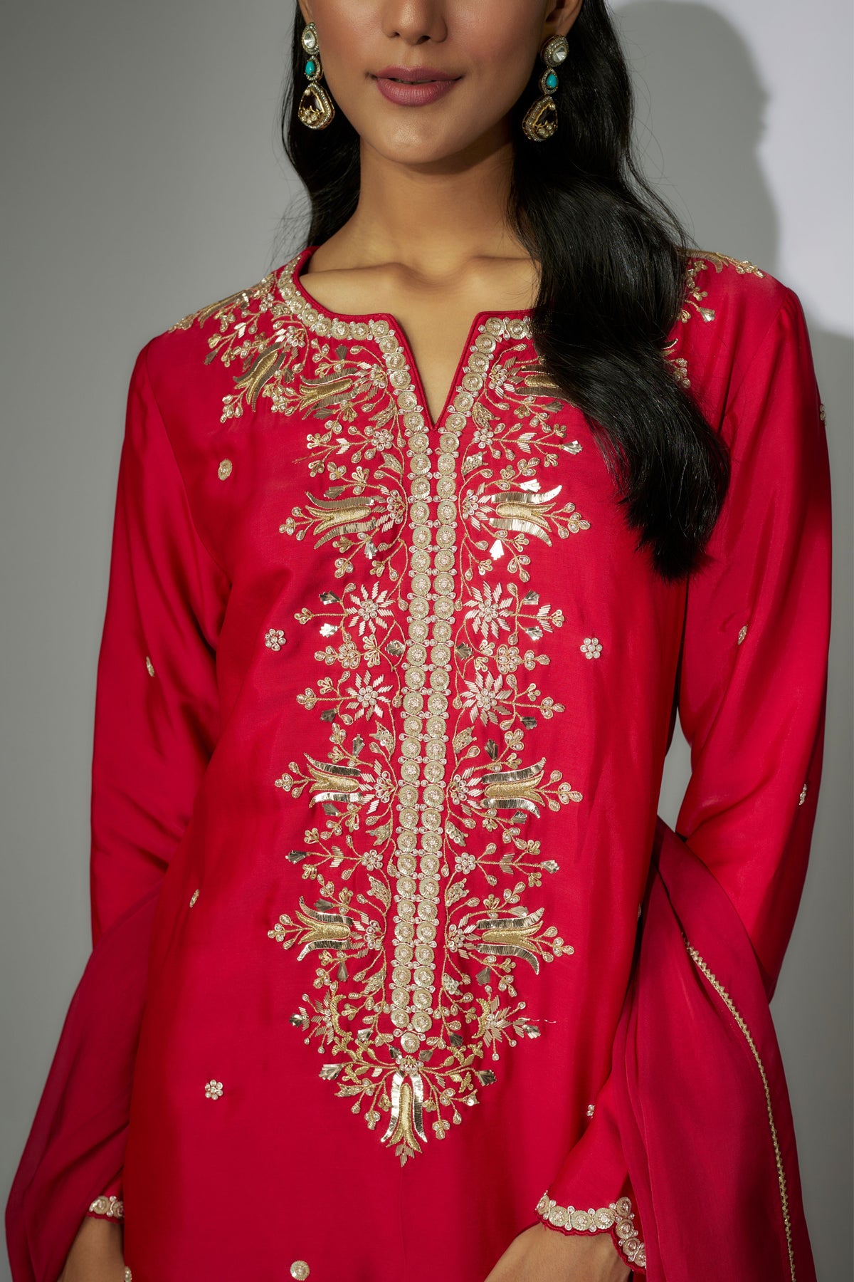 Cherry Red Embroidered Garara Set