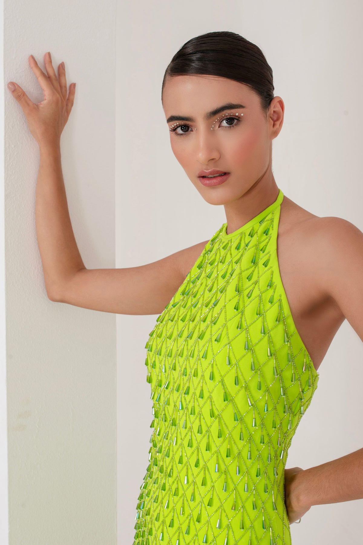 Neon Crystal Hanging Short Dress