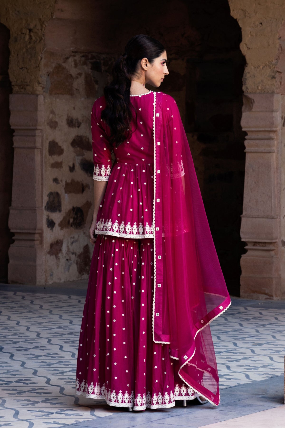 Fuchsia Triangle Sharara Set