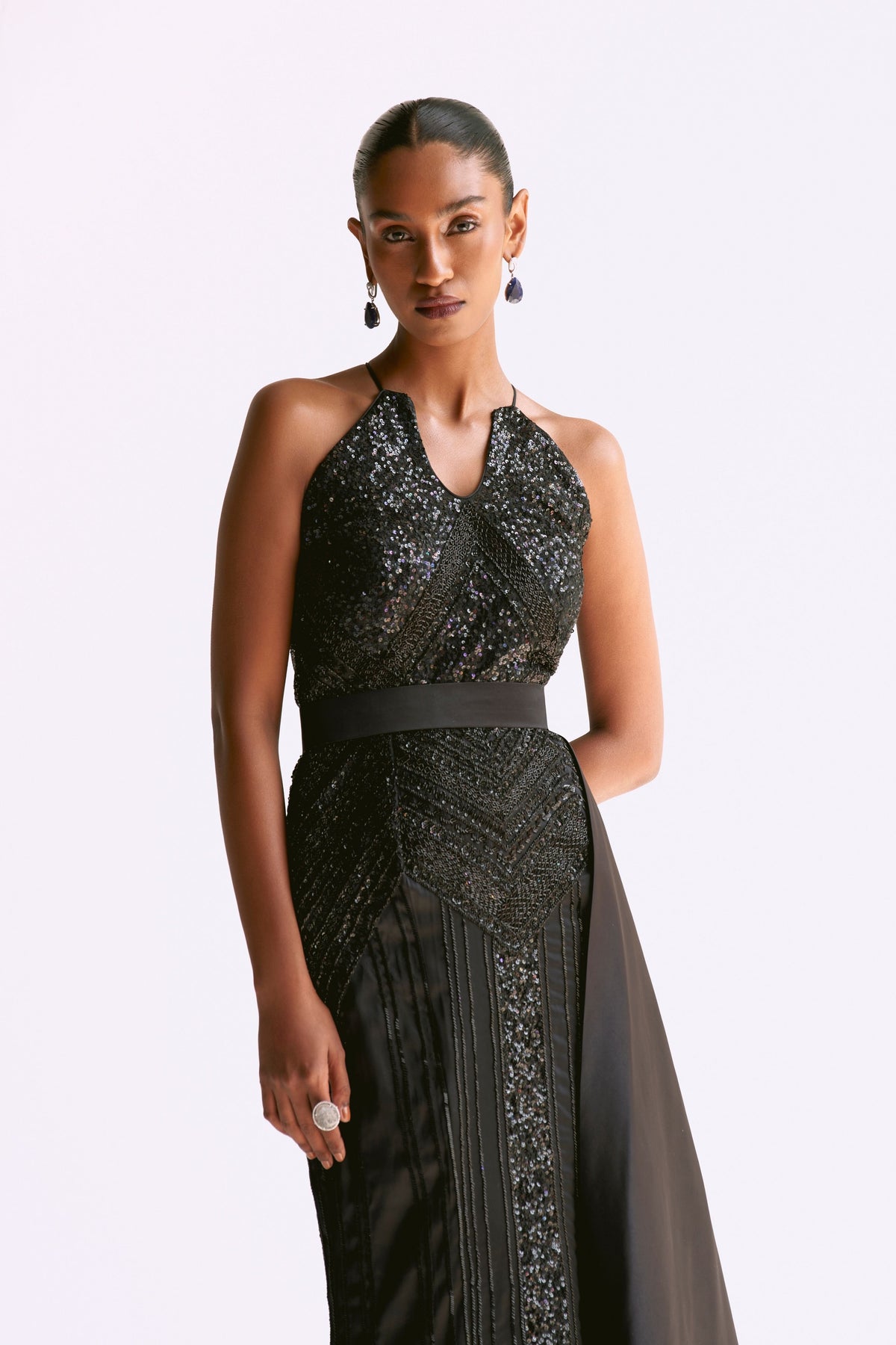 Black Embellished Trumpet Gown