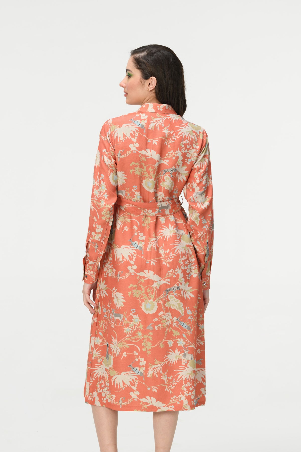 Springforest Tie Belt Shirt Coral Dress