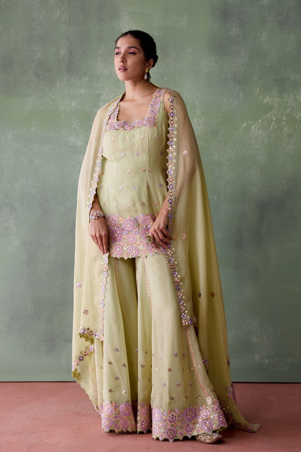 Green Floral Sharara Set