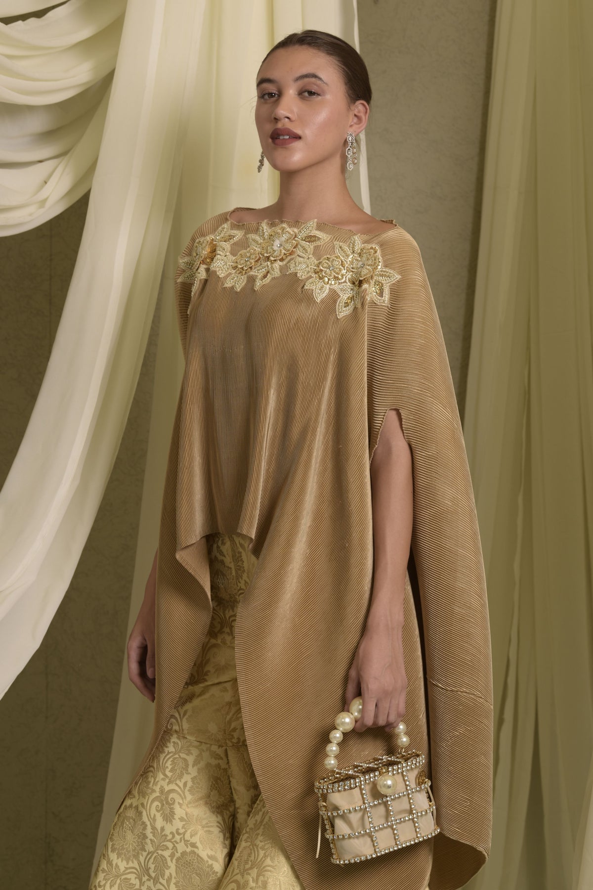 Gold Divine Embroidered Cape Set